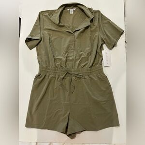 NWT Athleta Avenue Romper Olive Green Short Sleeve Jumpsuit draw string size L